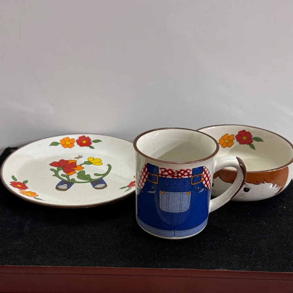 Vintage 1970’s Fred Roberts Farmer Boy Cereal Soup Bowl, Mug & Plate 